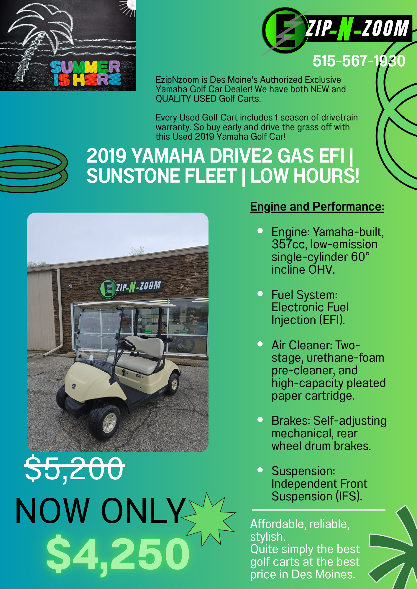 Yamaha - Used 2019 Drive 2 Gas EFI