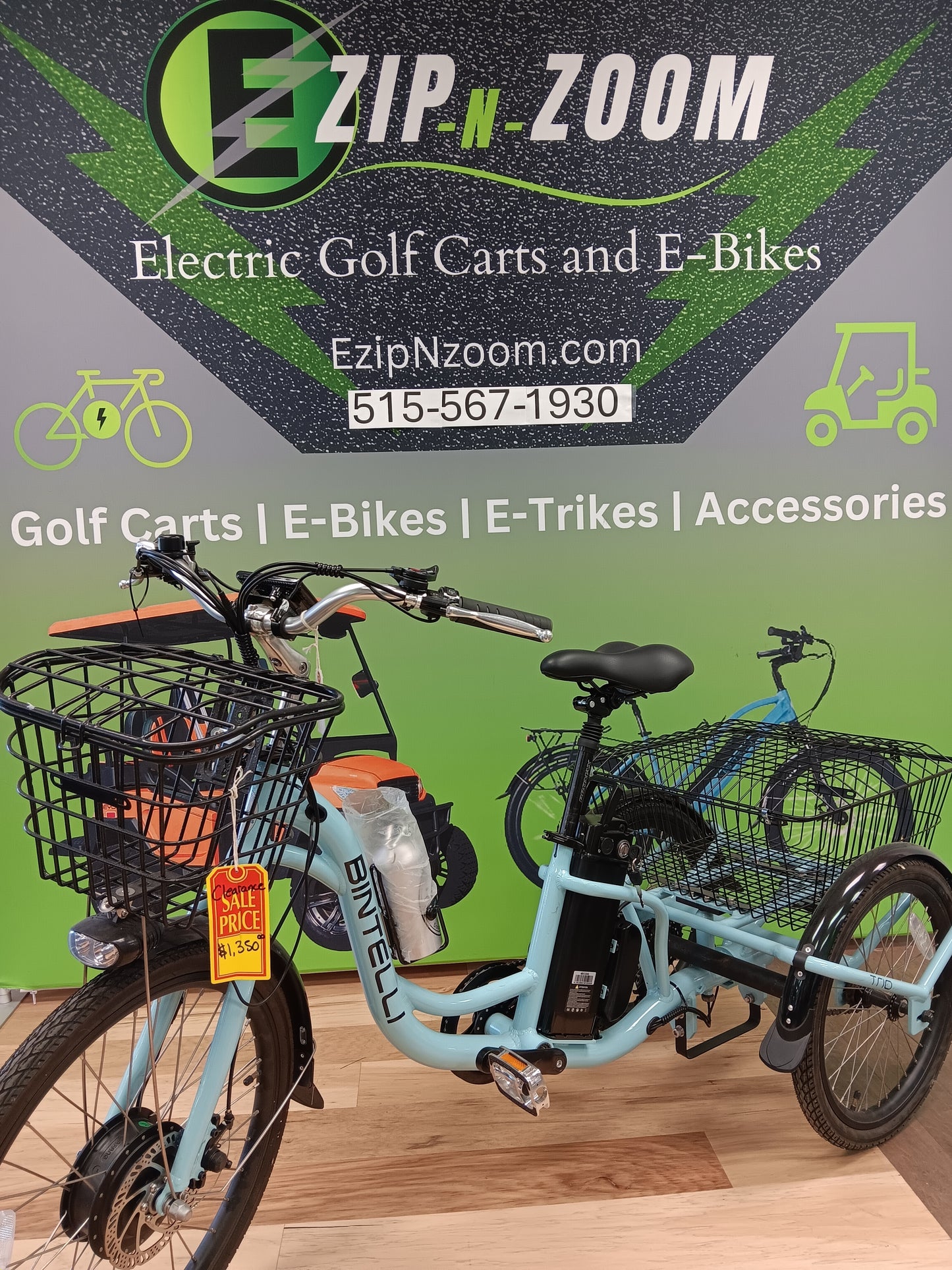 Bintelli Trio Trike in Blue | Swivel Axle Allows you to lean into the turn | On Clearance Sale
